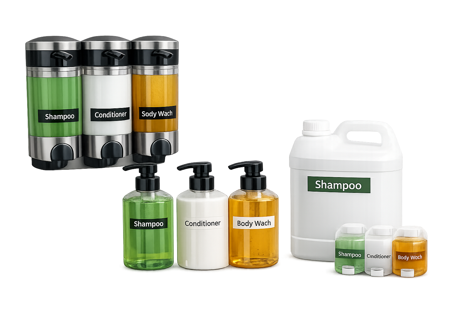 Guest toiletries amenity pumps and closed-system dispensers